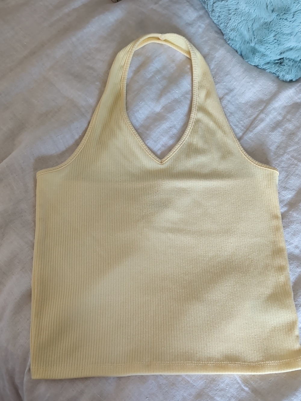 American Eagle Outfitters Pale Yellow Ribbed Halter Tank